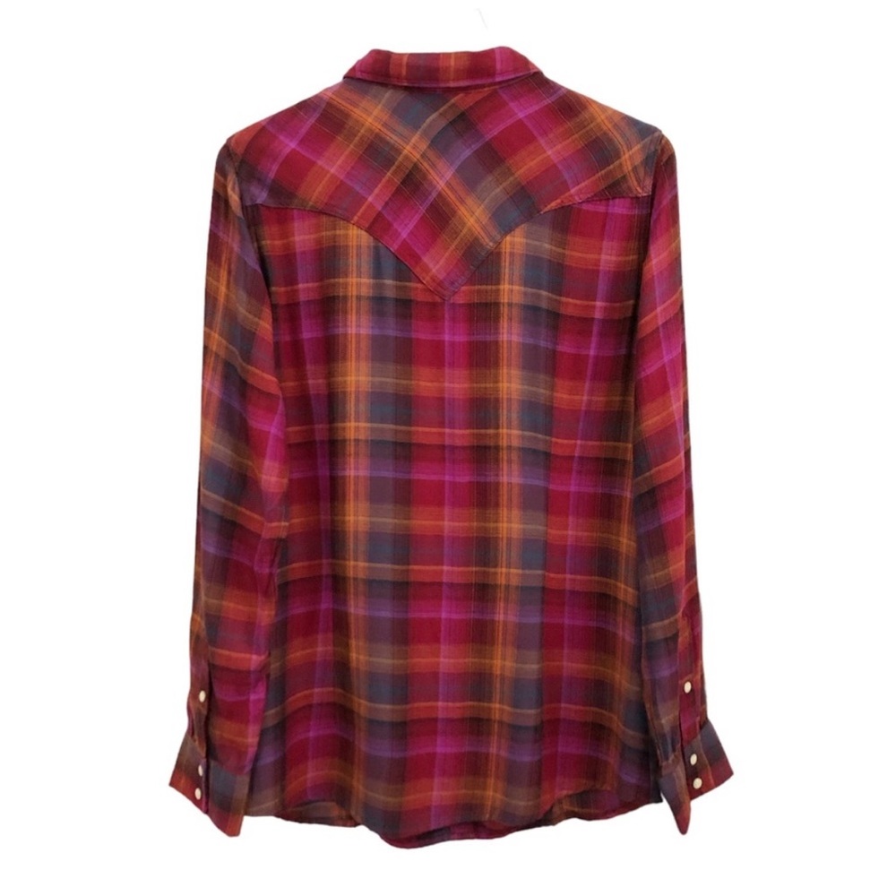 Wrangler | Pearl Snap Retro Flannel Purple Plaid Western Shirt Medium - Picture 8 of 14